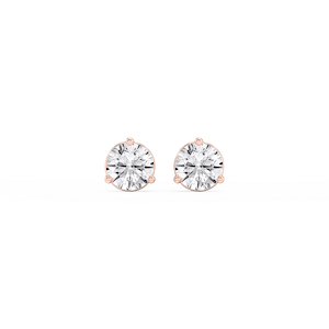 Round Lab Grown Diamond Three Prong Basket Threaded Stud Earrings