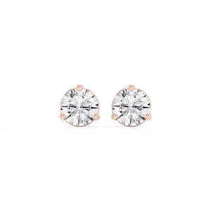 Round Lab Grown Diamond Three Prong Basket Threaded Stud Earrings
