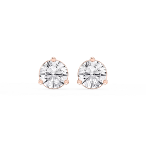 Round Lab Grown Diamond Three Prong Basket Threaded Stud Earrings