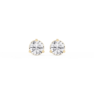Round Lab Grown Diamond Three Prong Basket Threaded Stud Earrings