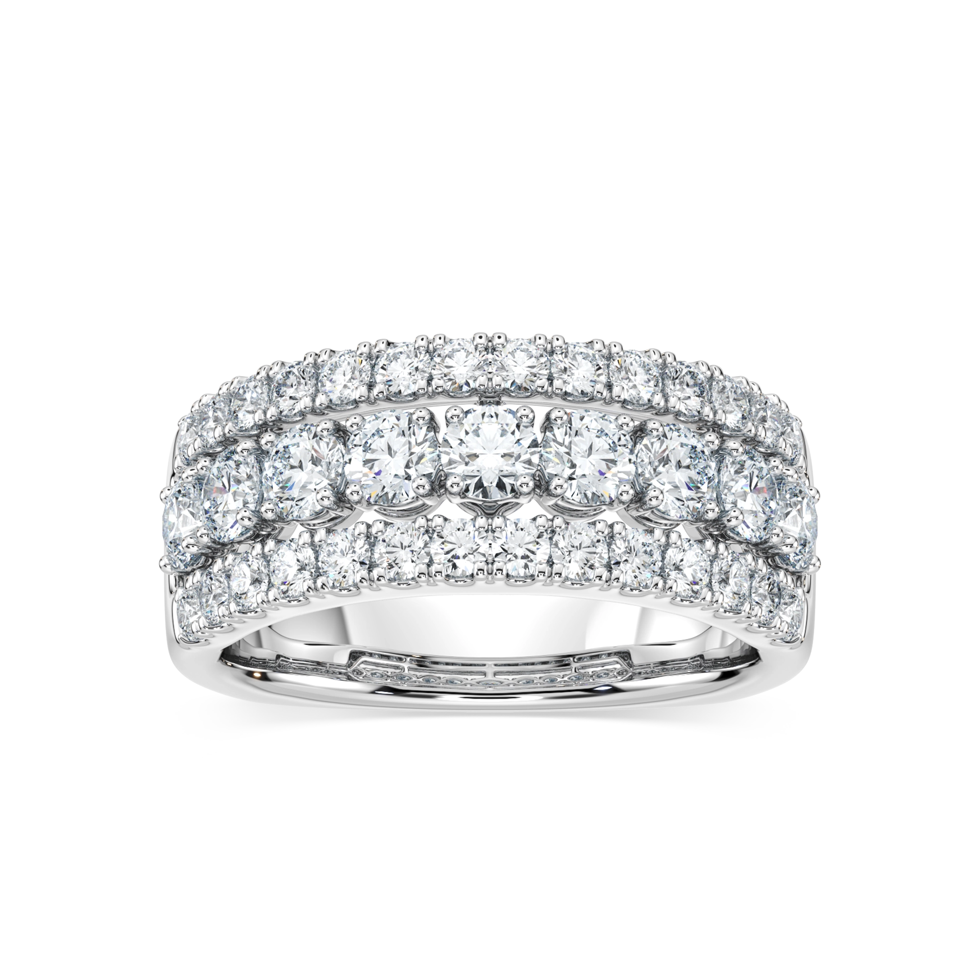 Fatima 1 ½ ctw Round Lab Grown Diamond Triple Row Euro Shank Anniversary Band