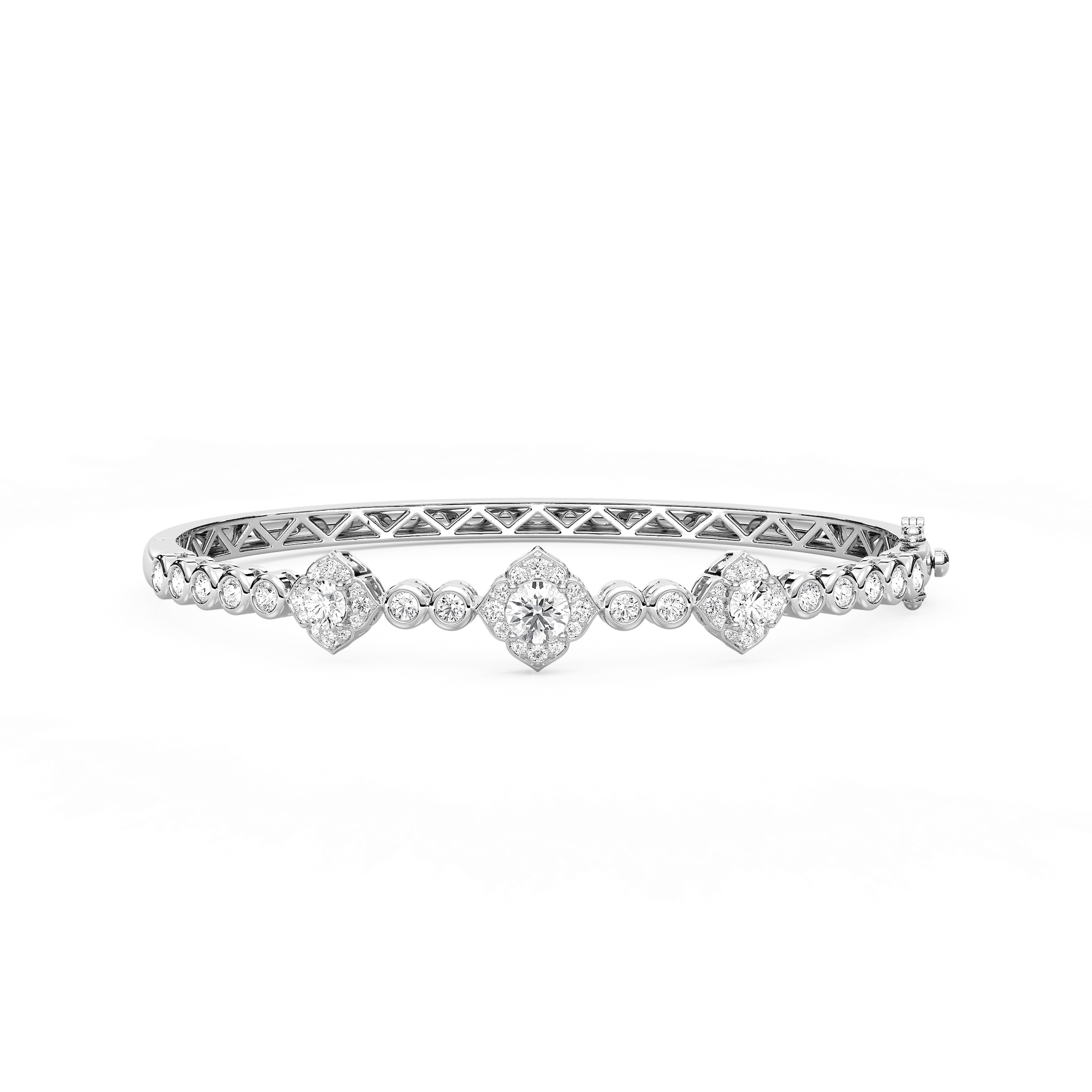 2 ¹⁄₃ ctw Round Lab Grown Diamond Flower Station Bangle Bracelet - 7.5 Inches
