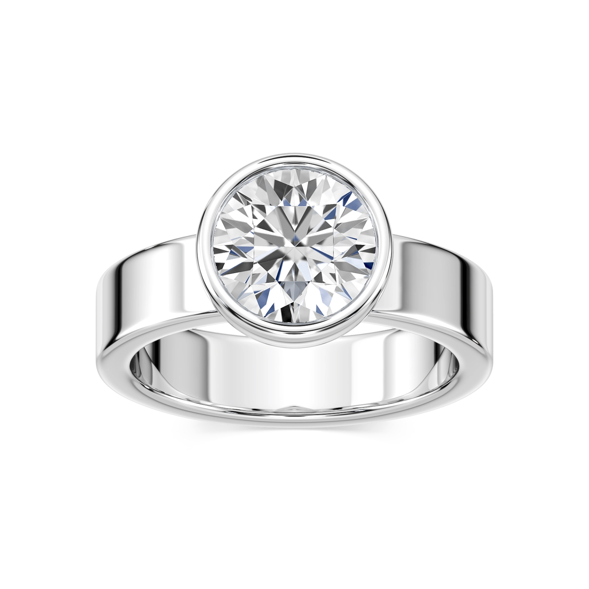 Shown in 14K Yellow Gold with a Satin Finish|bezel set solitaire engagement ring with satin finish in 14k yellow gold metal