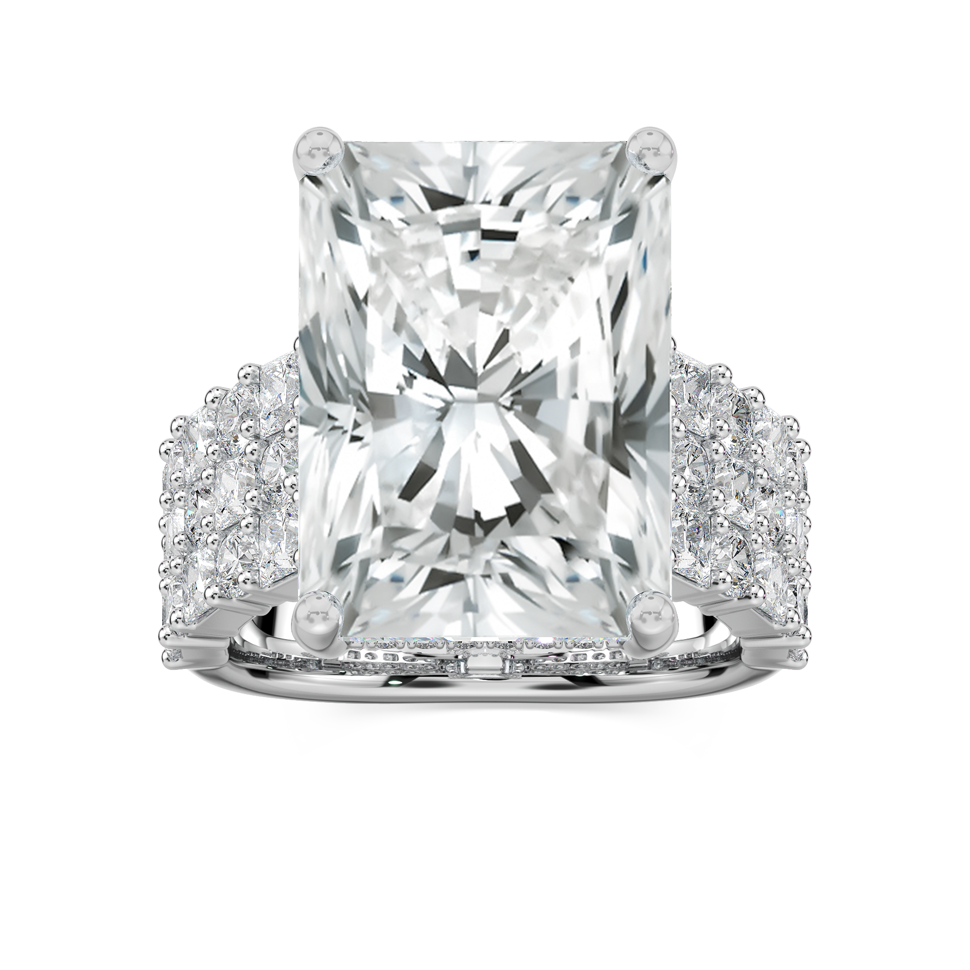 Sandra 17 ¾ ctw Radiant Lab Grown Diamond Triple Row Side Stone Engagement Ring - Signature Collection