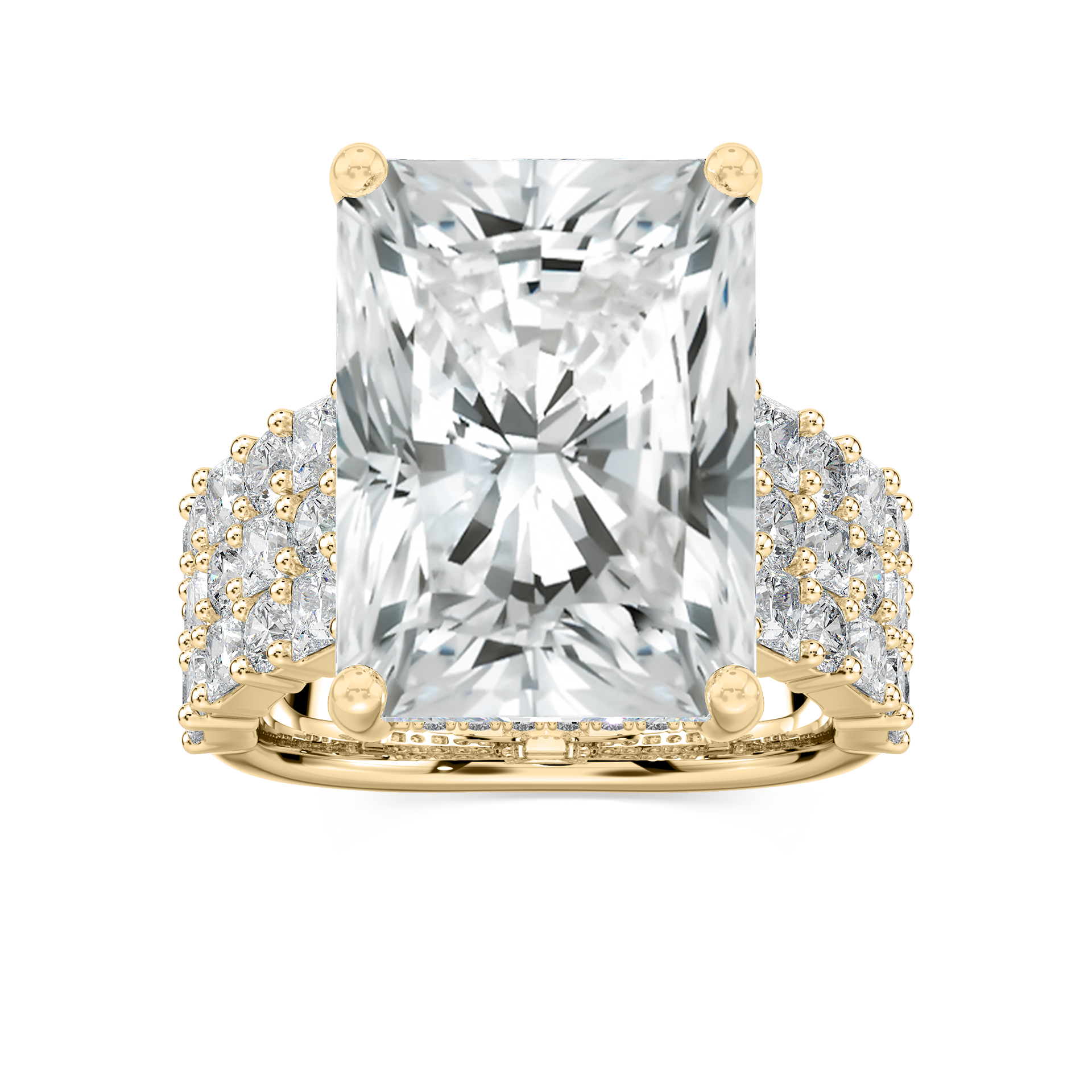 Sandra 17 ¾ ctw Radiant Lab Grown Diamond Triple Row Side Stone Engagement Ring - Signature Collection