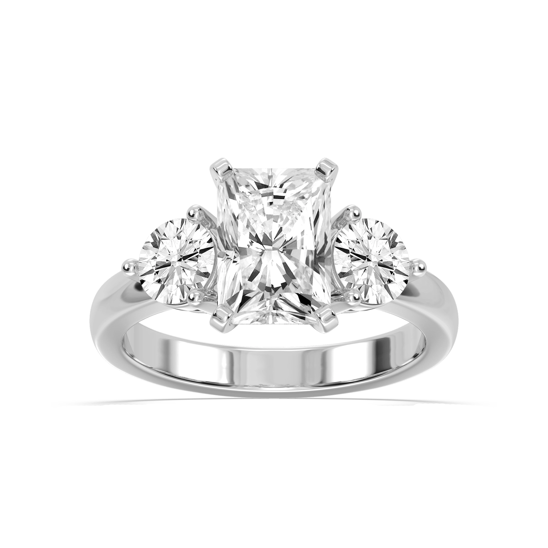 Savannah Radiant Lab Grown Diamond Round Sides Three Stone Engagement Ring