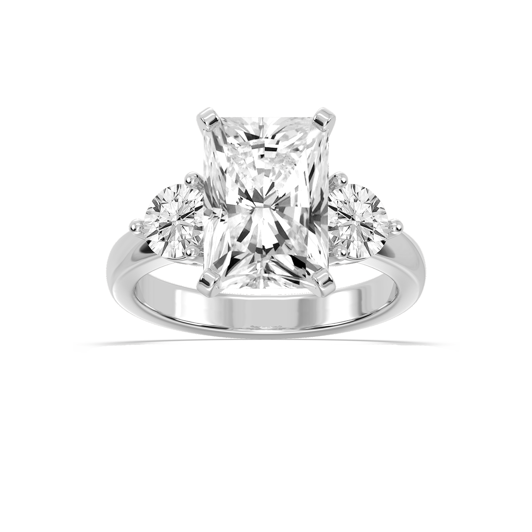 Savannah Radiant Lab Grown Diamond Round Sides Three Stone Engagement Ring