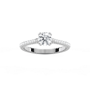 Selah 7/8 ctw Round Lab Grown Diamond Petite Textured Side Stone Engagement Ring