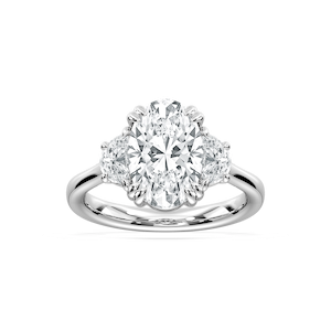 Selene 3 ½ ctw Oval Lab Grown Diamond Double Claw Prong Three Stone Engagement Ring