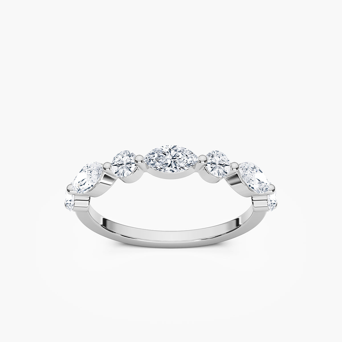 Seven Stone Round and Marquise Diamond Band with 0.85ctw Lab-Grown Diamonds in 14K White Gold