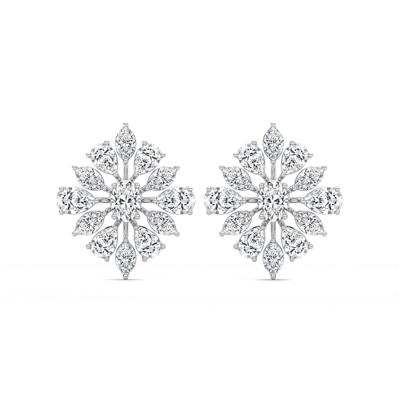 1 ⁷⁄₈ ctw Pear, Oval, and Marquise Lab Grown Diamond Snowflake Cluster Earrings