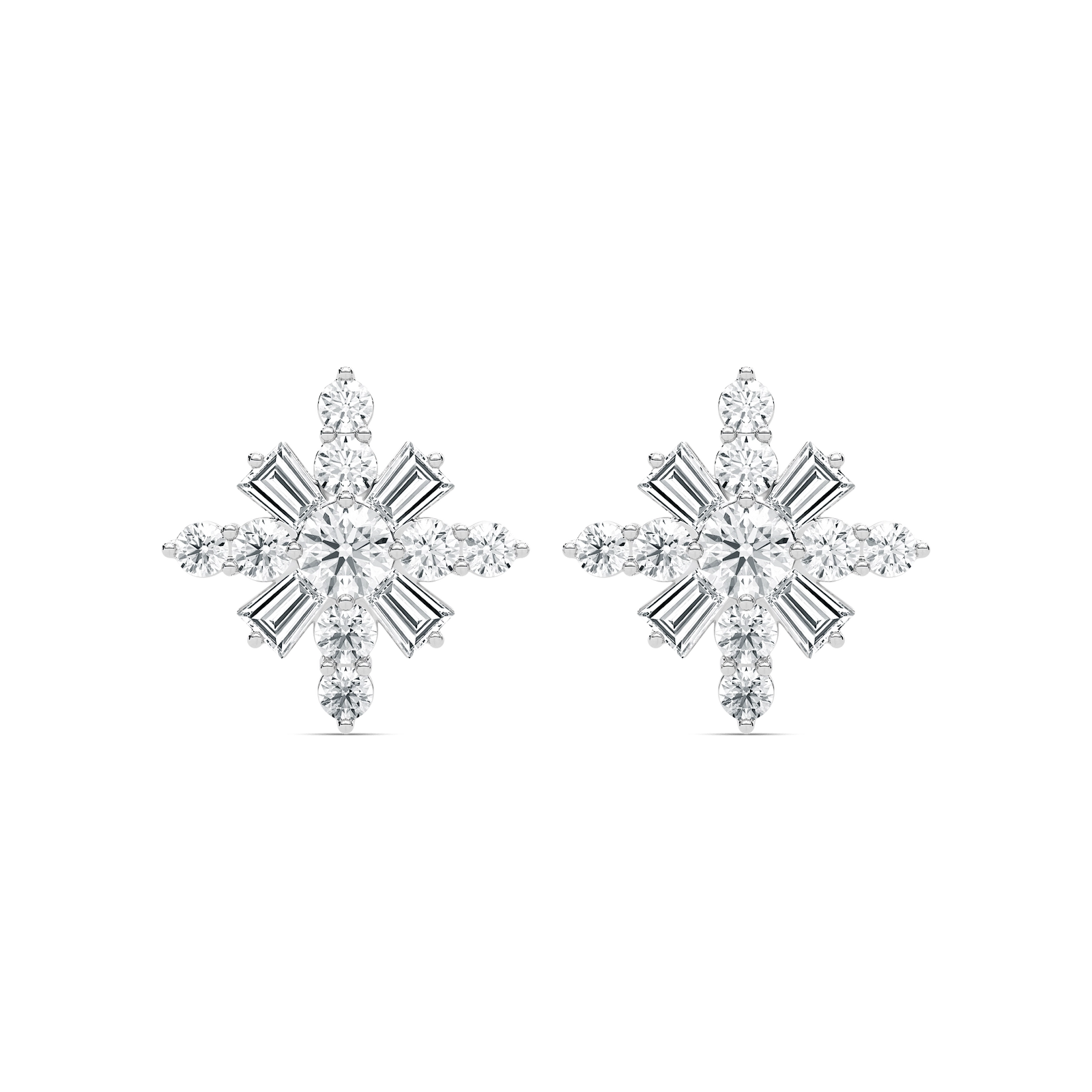 4 ⁷/₈ ctw Round and Tapered Baguette Lab Grown Diamond Snowflake Stud Earrings