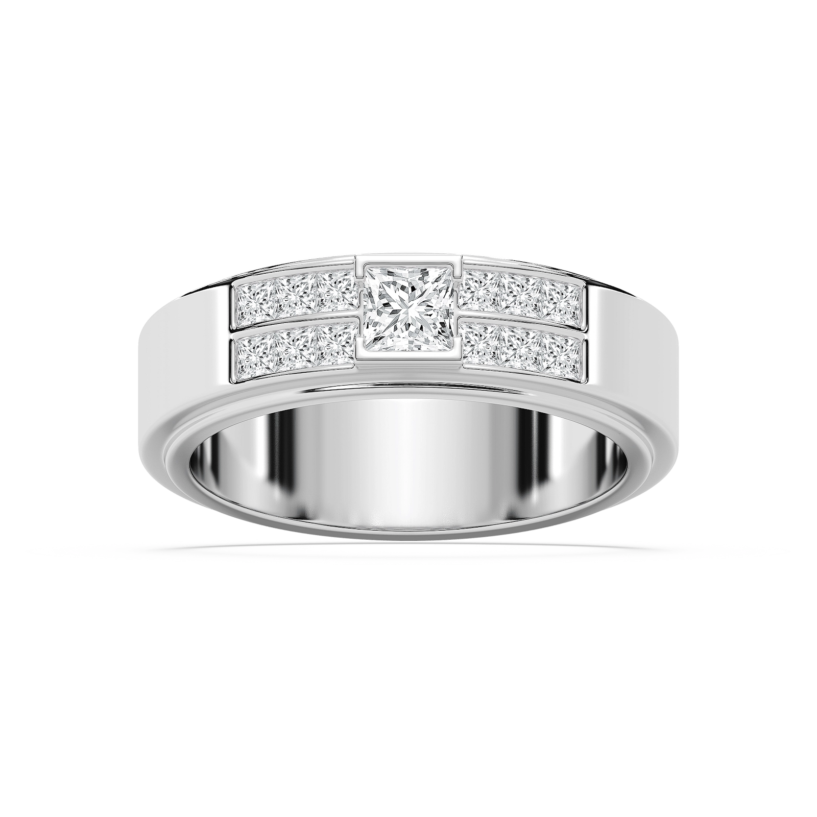 Max 1 ctw Princess Lab Grown Diamond 6.80mm Half Bezel Mens Wedding Band