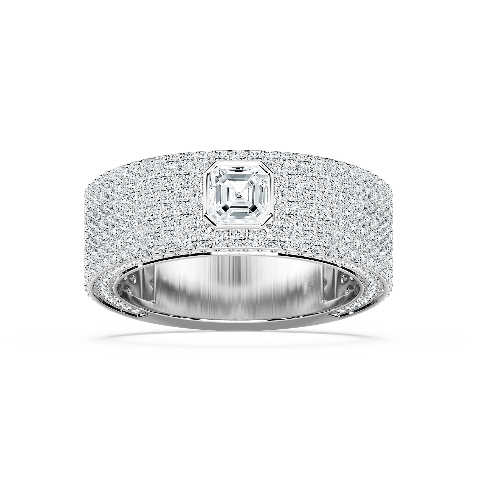 Jonah 3 ⅓ ctw Asscher and Round Lab Grown Diamond 8.45mm Bezel Mens Wedding Band