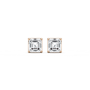 Asscher Cut Lab Grown Diamond Three Prong Stud Earrings
