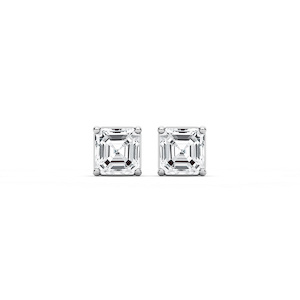 Asscher Cut Lab Grown Diamond Three Prong Stud Earrings