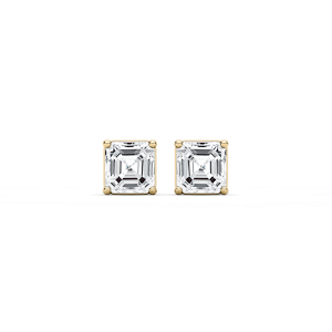 Asscher Cut Lab Grown Diamond Three Prong Stud Earrings