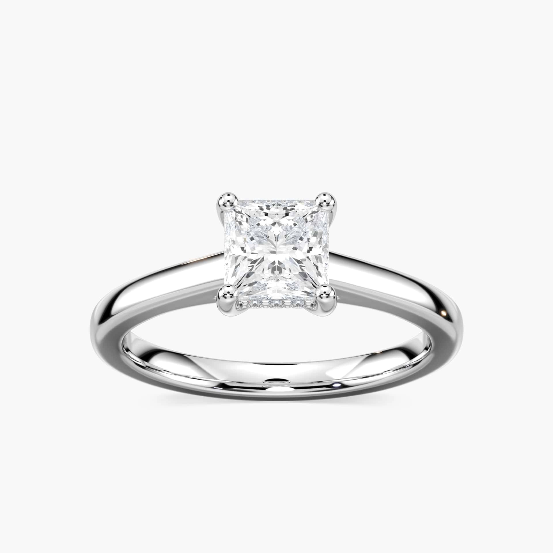 Shown with 2ct Round Cut Lab Created Pink Sapphire in 14k Rose Gold|Beautiful hidden halo engagement ring with 2ct round cut lab created pink sapphire in 14k rose gold setting