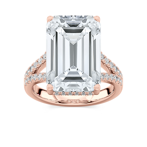 Stephanie 15 ¾ ctw Emerald Lab Grown Diamond Split Shank Hidden Halo Engagement Ring - Signature Collection