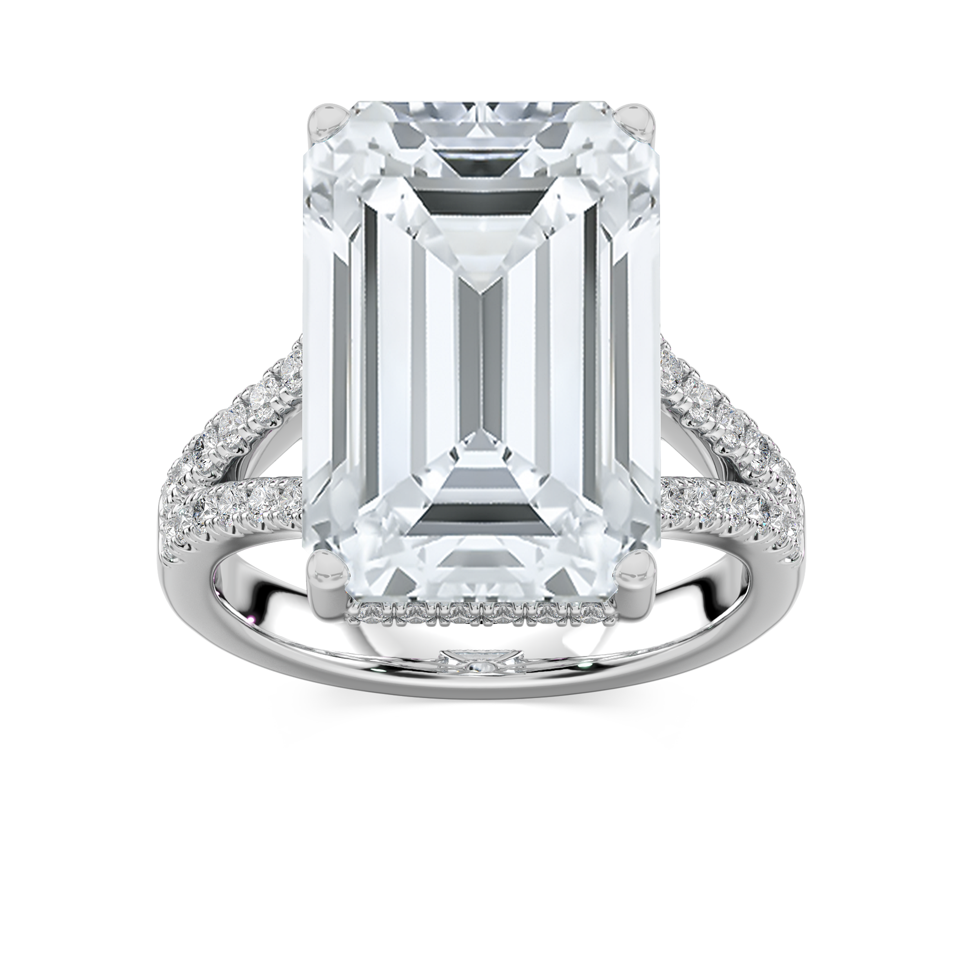 Stephanie 15 ¾ ctw Emerald Lab Grown Diamond Split Shank Hidden Halo Engagement Ring - Signature Collection