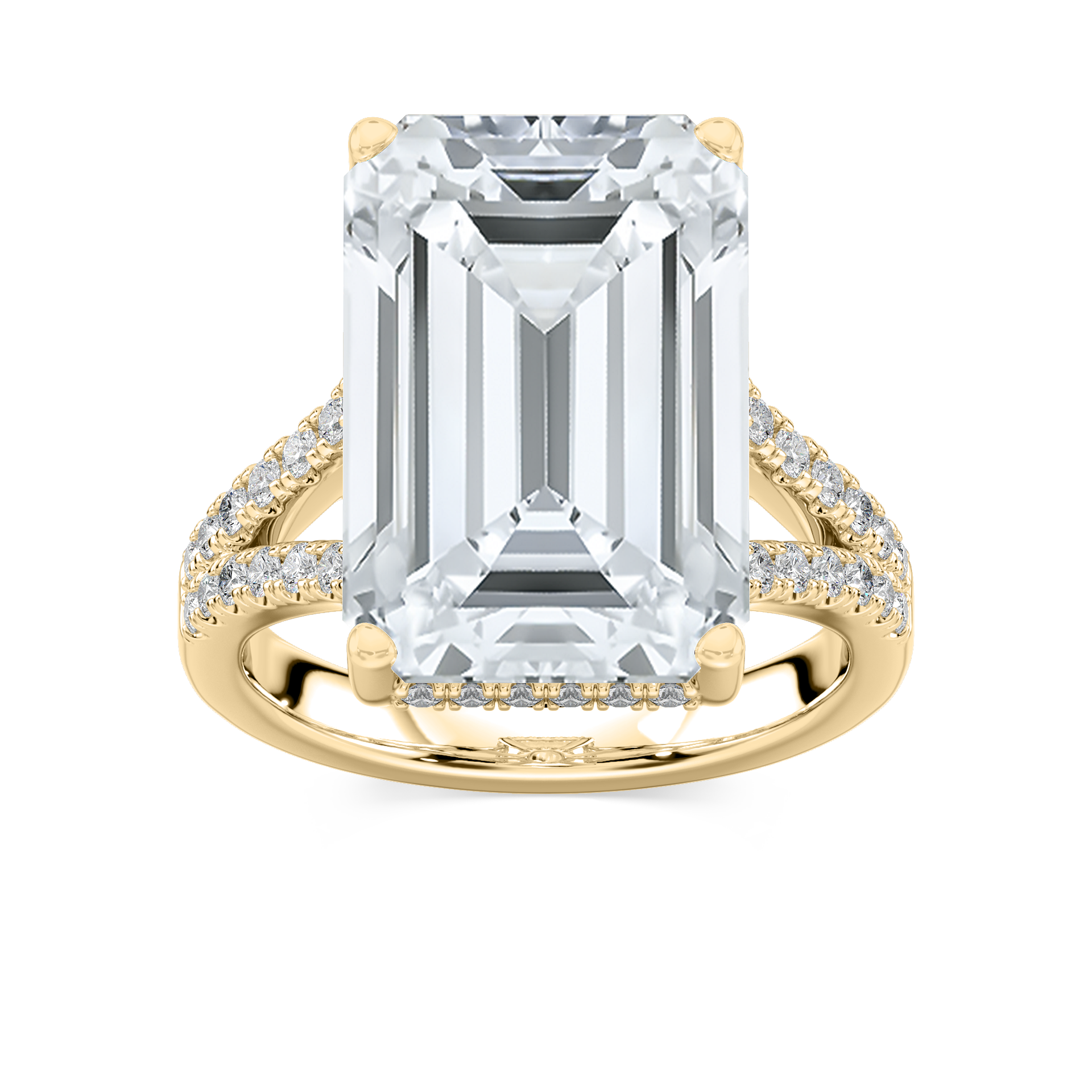 Stephanie 15 ¾ ctw Emerald Lab Grown Diamond Split Shank Hidden Halo Engagement Ring - Signature Collection