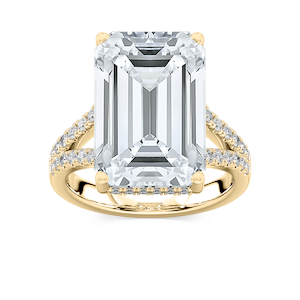 Stephanie 15 ¾ ctw Emerald Lab Grown Diamond Split Shank Hidden Halo Engagement Ring - Signature Collection