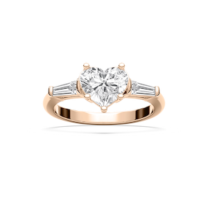 Briar Heart Lab Grown Diamond with Tapered Baguette Sides Three Stone Engagement Ring