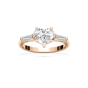 Briar Heart Lab Grown Diamond with Tapered Baguette Sides Three Stone Engagement Ring