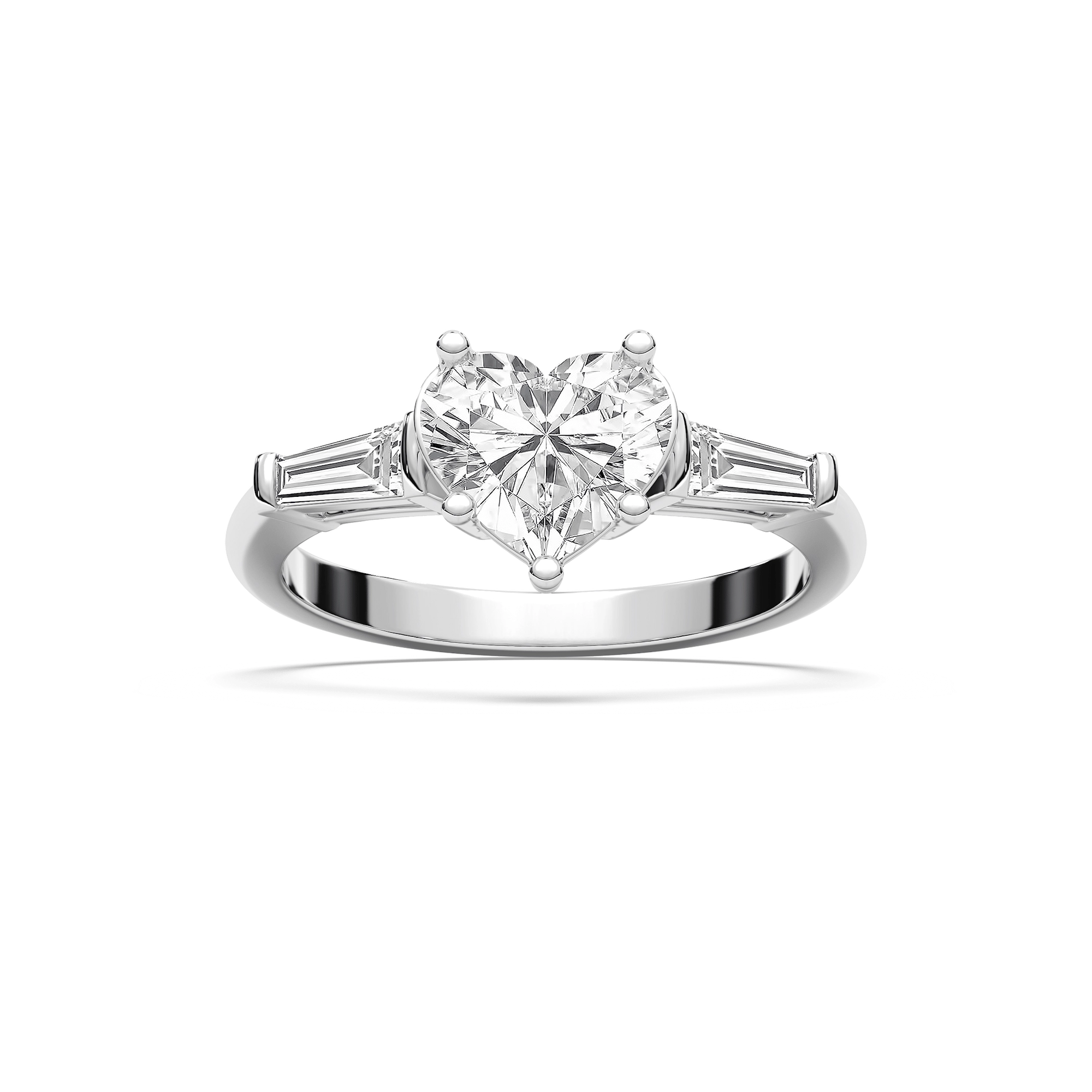 Briar Heart Lab Grown Diamond with Tapered Baguette Sides Three Stone Engagement Ring