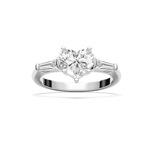 Briar Heart Lab Grown Diamond with Tapered Baguette Sides Three Stone Engagement Ring