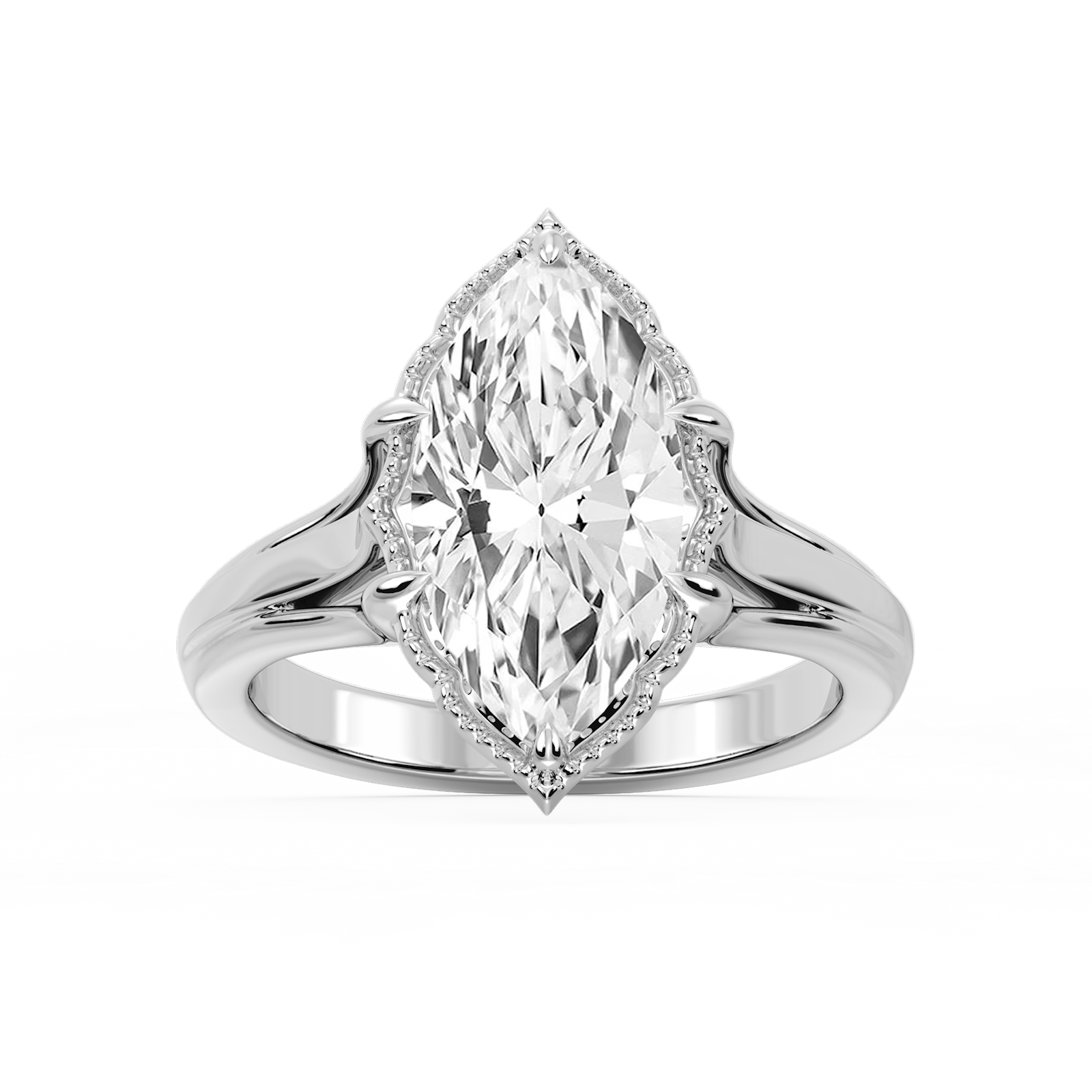 Tabitha Marquise Lab Grown Diamond Six Prong Catherdral Side Stone Engagement Ring