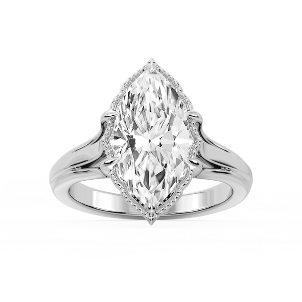 Tabitha Marquise Lab Grown Diamond Six Prong Catherdral Side Stone Engagement Ring