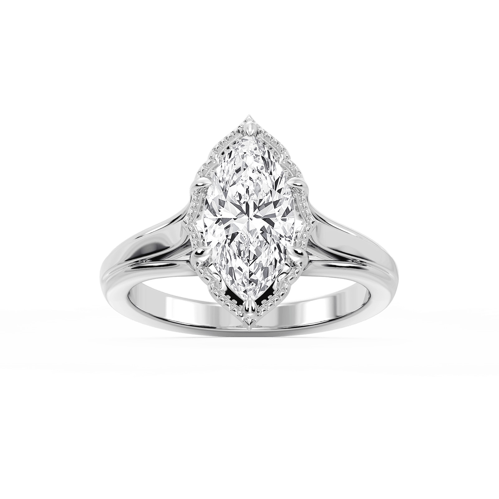 Tabitha Marquise Lab Grown Diamond Six Prong Catherdral Side Stone Engagement Ring