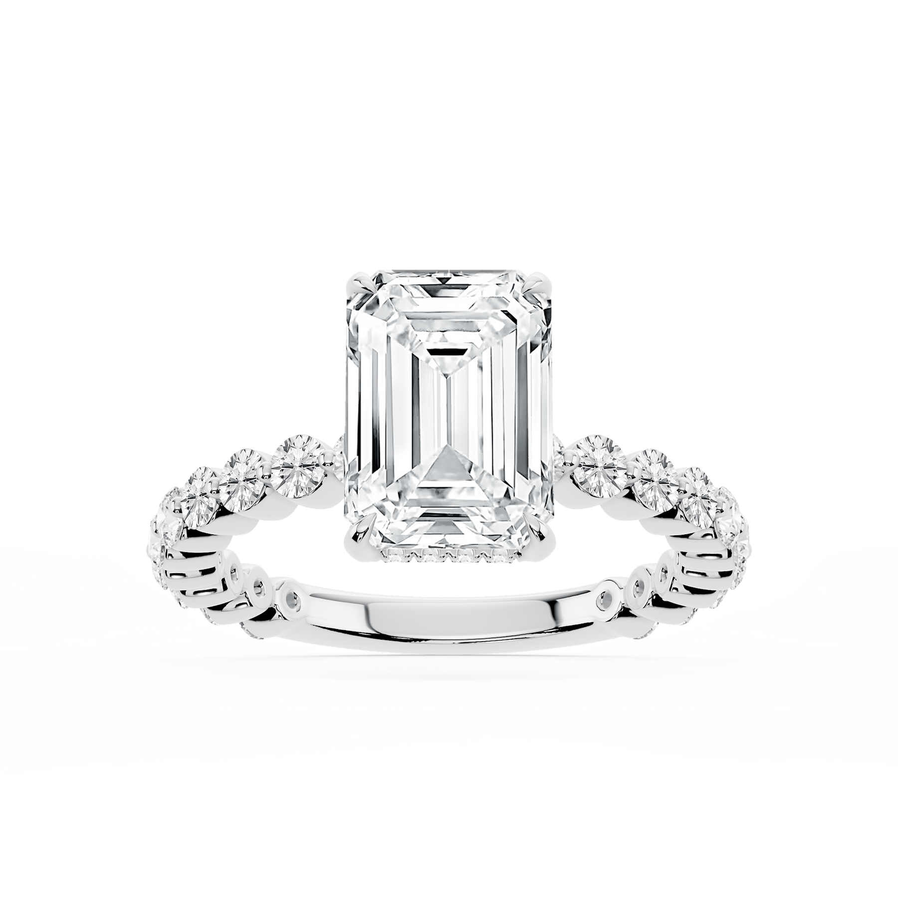 Tamara Emerald Lab Grown Diamond Single Shared Prong Hidden Halo Engagement Ring