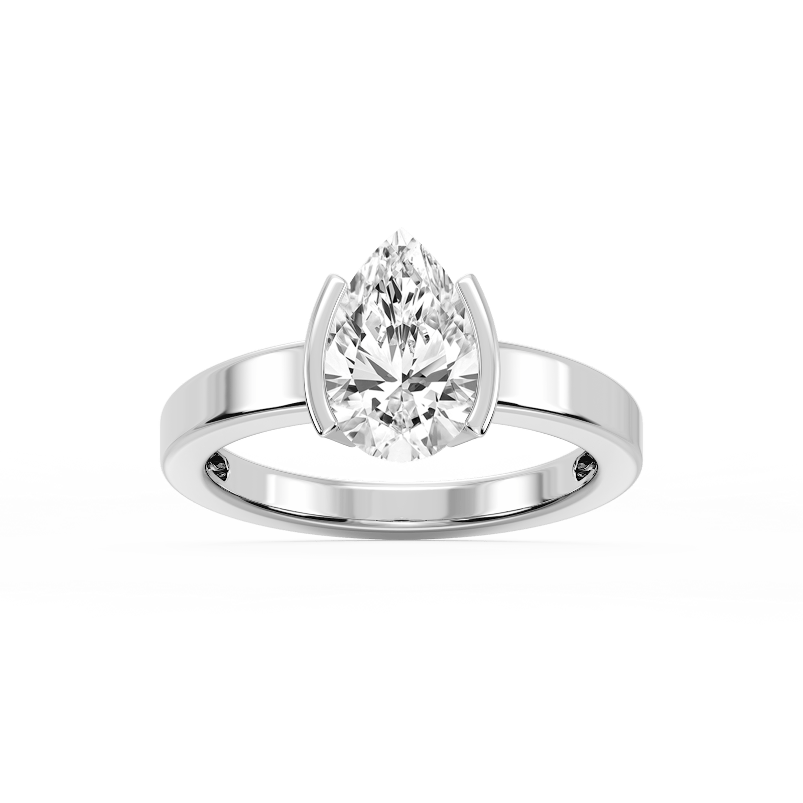Teagan Pear Lab Grown Diamond Half Bezel Solitaire Engagement Ring