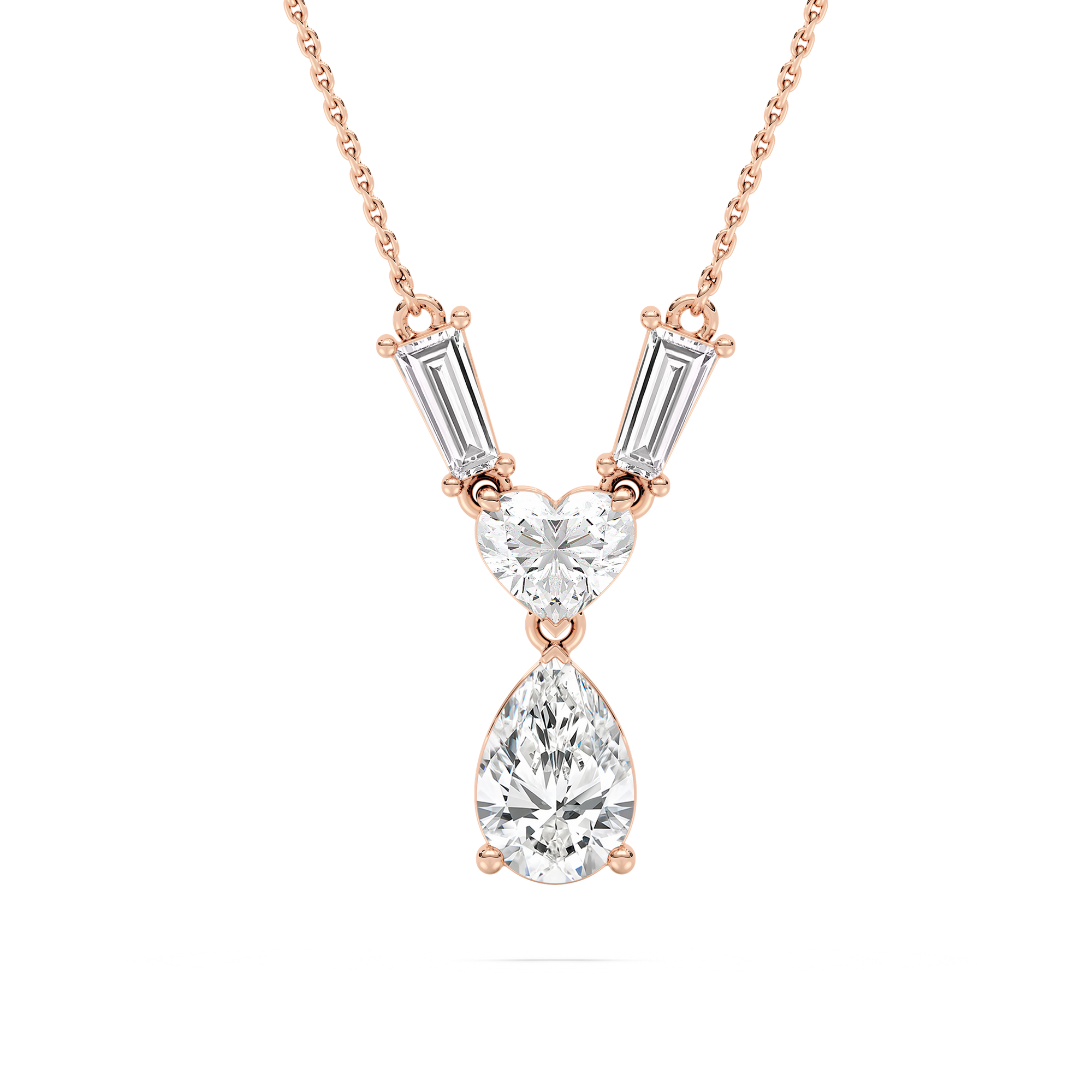 1 ¼ ctw Pear, Heart, and Tapered Baguette Lab Grown Diamond Teardrop Pendant  - 18 Inches