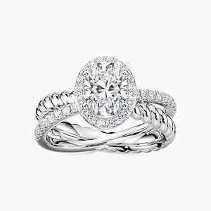 Athena Oval Lab Grown Diamond Rope Crossover Halo Engagement Ring