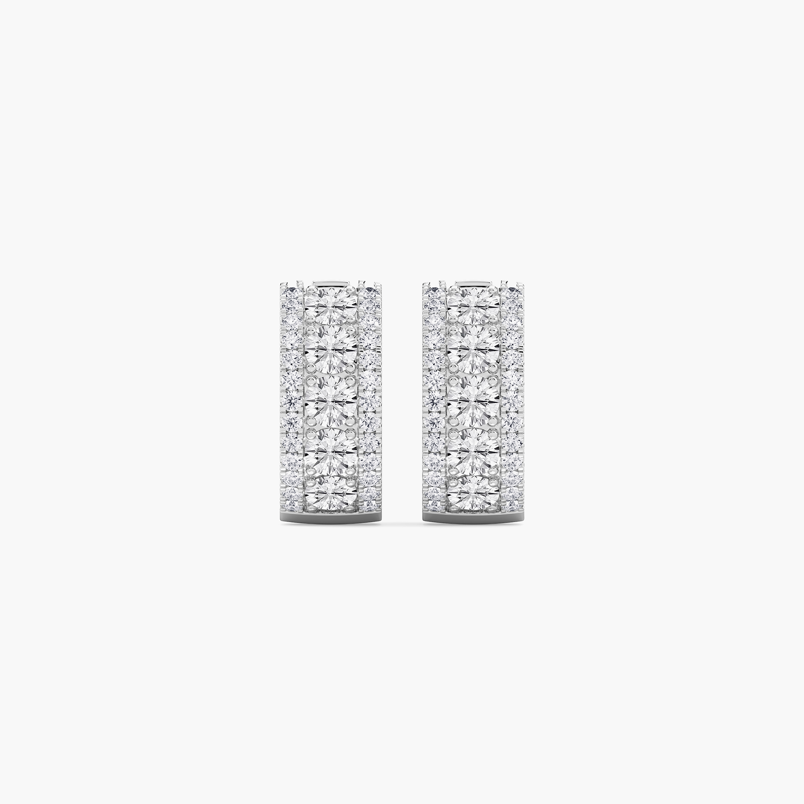 Three Row Hoop Earrings with 3.00ctw Round Cut Lab-Grown Diamonds in 14K White Gold
