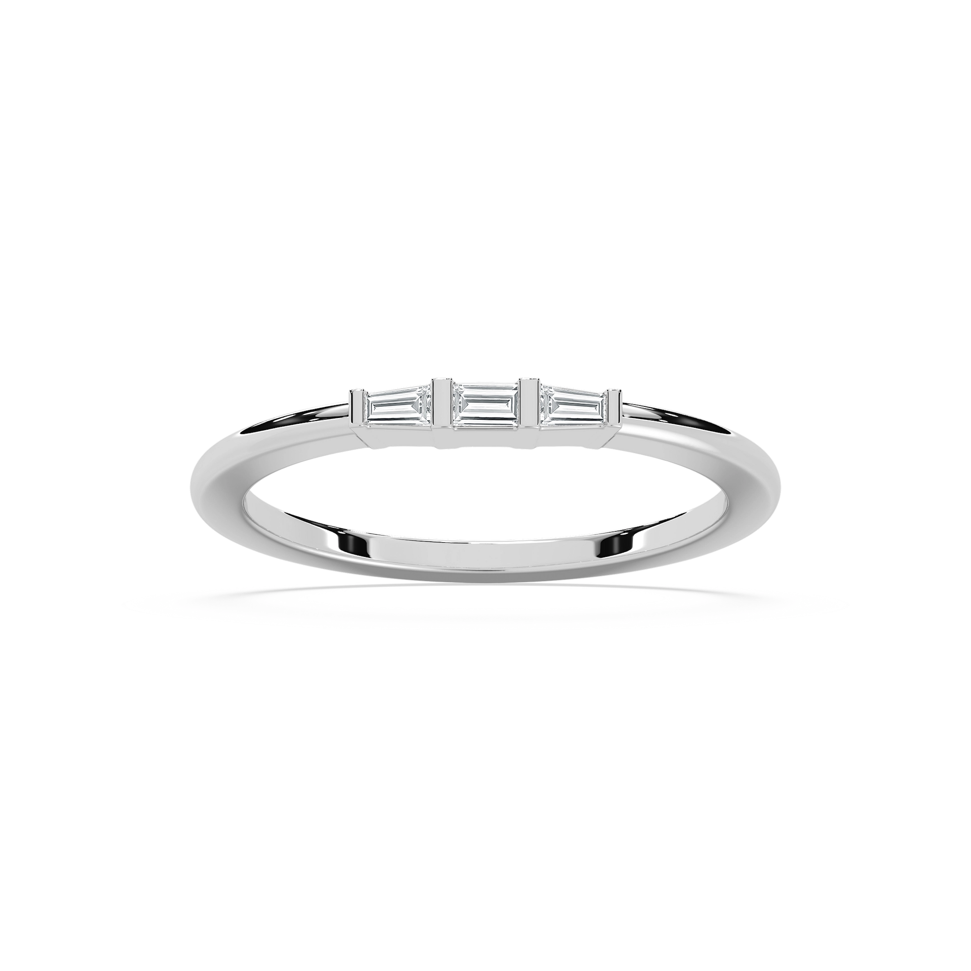 Fashion ring set with three recycled baguette diamonds in recycled 10K yellow gold | Fashion ring recycled baguette diamonds recycled 10K yellow gold