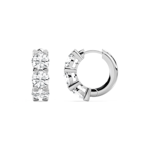 5 ctw Round Lab Grown Diamond Three Stone Huggie Hoop Earrings