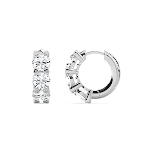 Three Stone Huggie Earrings with 5.10ctw Round Cut Lab-Grown Diamonds in 14K White Gold