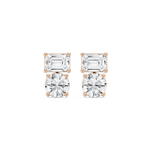 2 ctw Toi et Moi Emerald and Round Lab Grown Diamond Stud Earrings