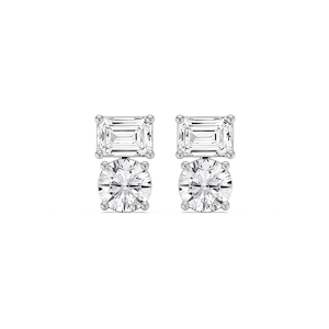 2 ctw Toi et Moi Emerald and Round Lab Grown Diamond Stud Earrings