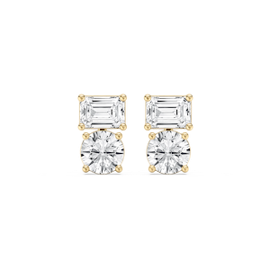 2 ctw Toi et Moi Emerald and Round Lab Grown Diamond Stud Earrings