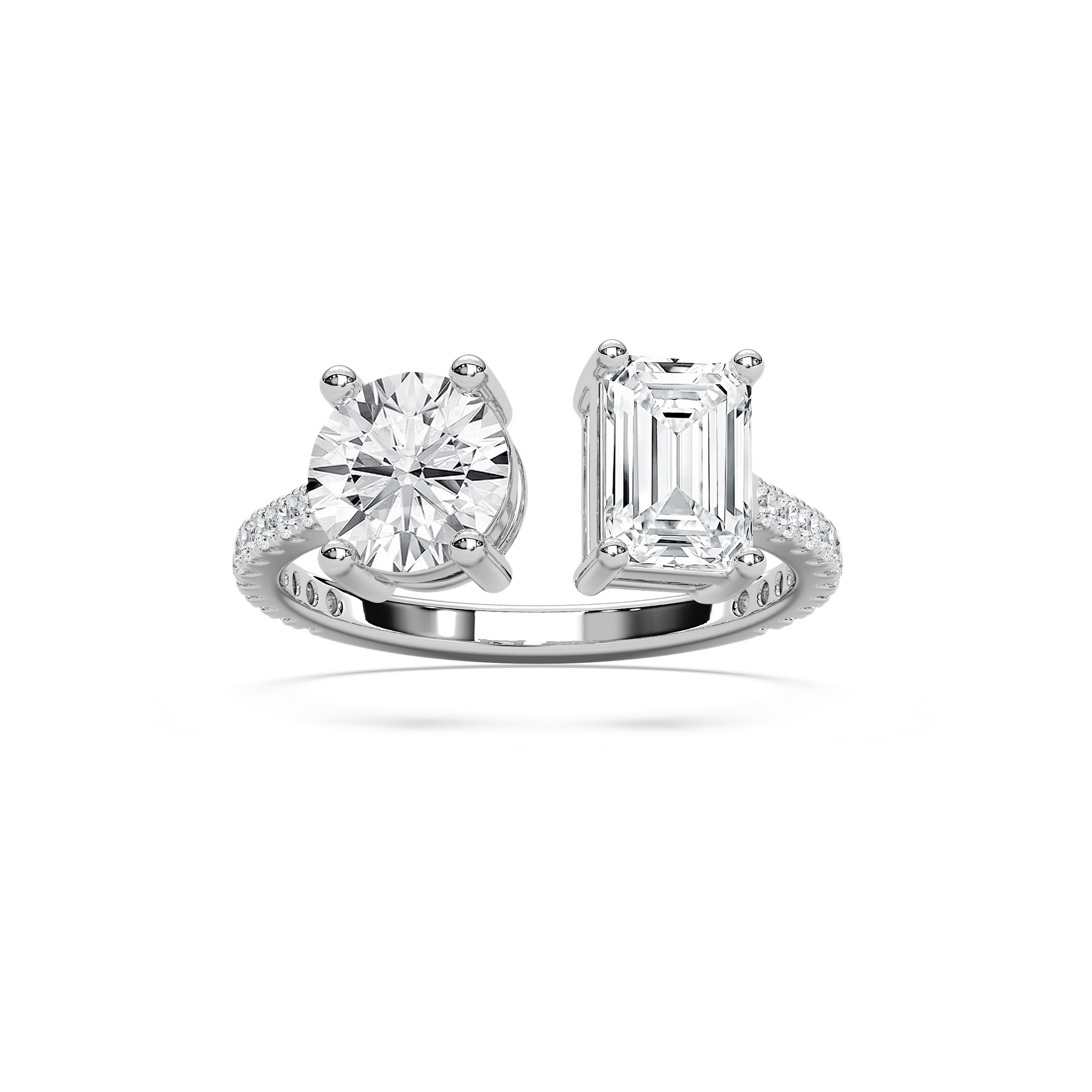 Toi et Moi Open Round and Emerald  Ring in Rose Gold