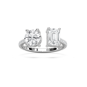 Toi et Moi Open Round and Emerald  Ring