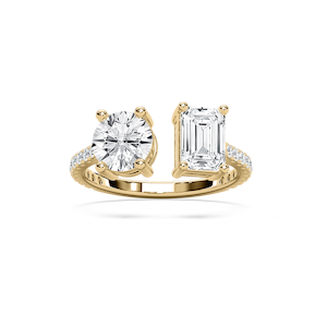 Toi et Moi Open Round and Emerald  Ring