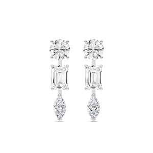 3 ⁷/₈ ctw Round Emerald, and Marquise Lab Grown Diamond Trio Drop Earrings