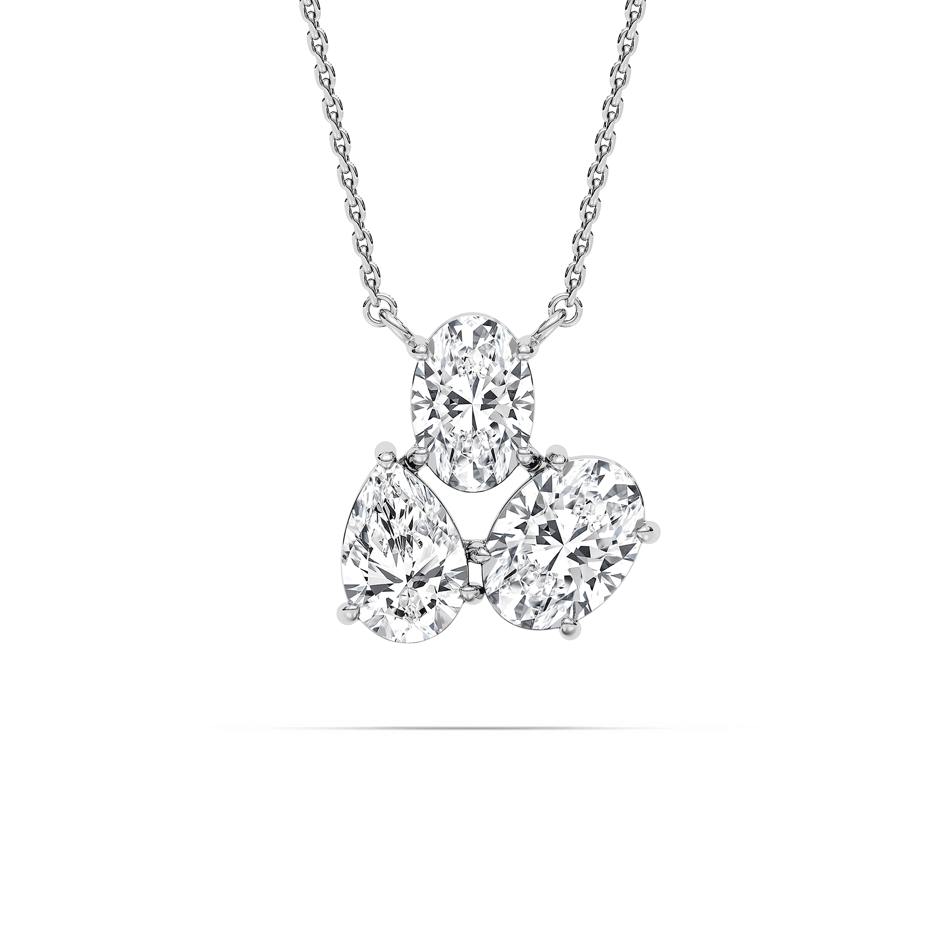 3 ½ ctw Oval and Pear  Lab Grown Diamond Triumphant Three Stone Pendant  - 18 Inches