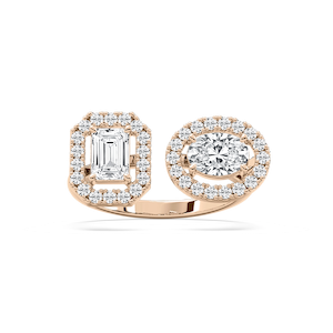 1 ⅓ ctw Emerald, Oval and Round Lab Grown Diamond Halo Toi et Moi Ring